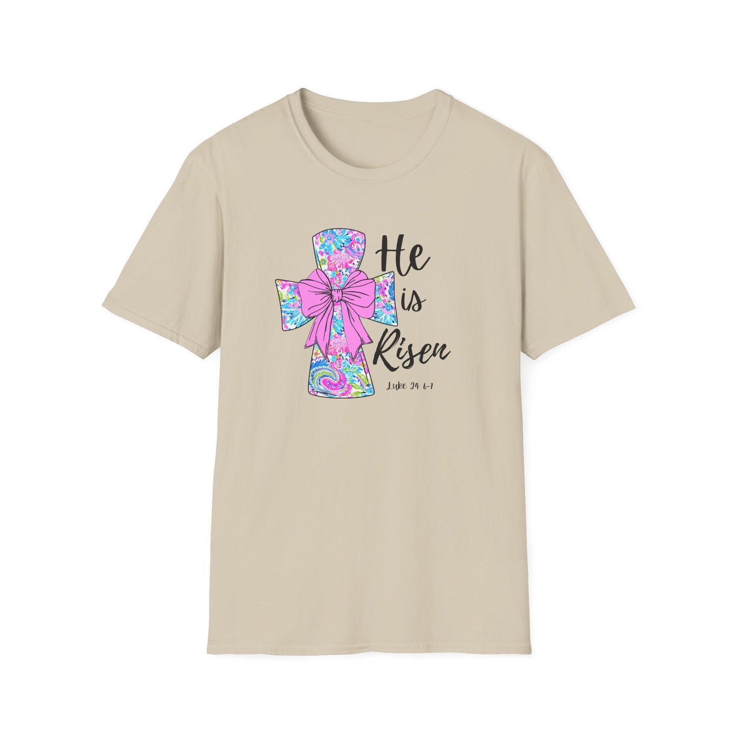 Floral Cross Easter Shirt, He Is Risen T-Shirt, Christian Easter Tee, Faith Shirt, Religious Spring Shirt, Cute Bow Cross Shirt