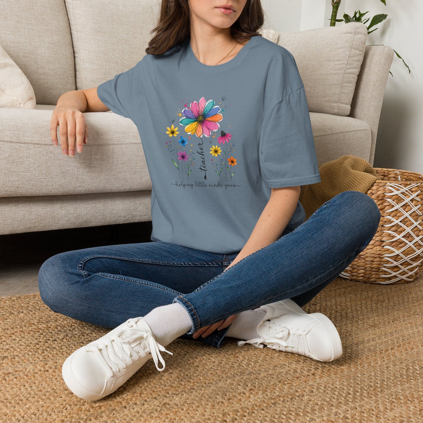 Helping Little Minds Grow Teacher Shirt | Floral Teacher Tee | Colorful Wildflower Teacher Shirt