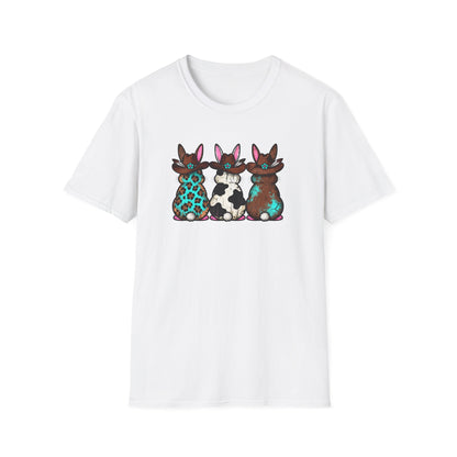 Western Easter Bunny T-Shirt – Cowgirl Bunny Graphic Tee, Rustic Cow Print & Leopard Bunny Shirt, Country Easter Shirt, Farmhouse Spring Tee