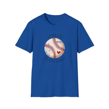 Living Life By The Seams Baseball Shirt, Cute Baseball Mom Tee, Softball Lover Graphic Tee, Game Day Shirt, Baseball Gift for Women, Sports Fan T-Shirt
