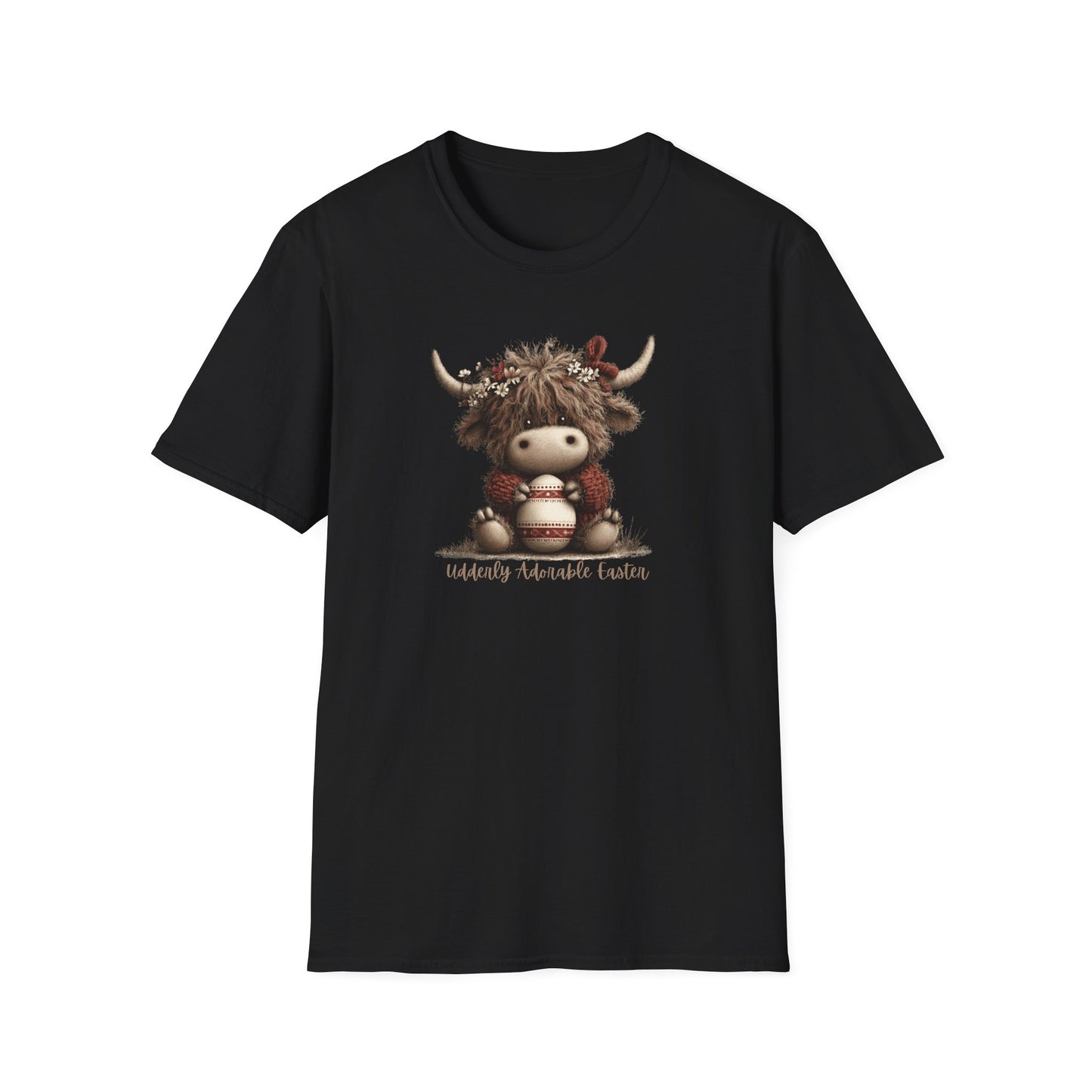 Udderly Adorable Easter Highland Cow Shirt, Cute Cow Easter T-Shirt, Spring Farm Animal Tee, Easter Gift for Women, Country Western Cow Lover