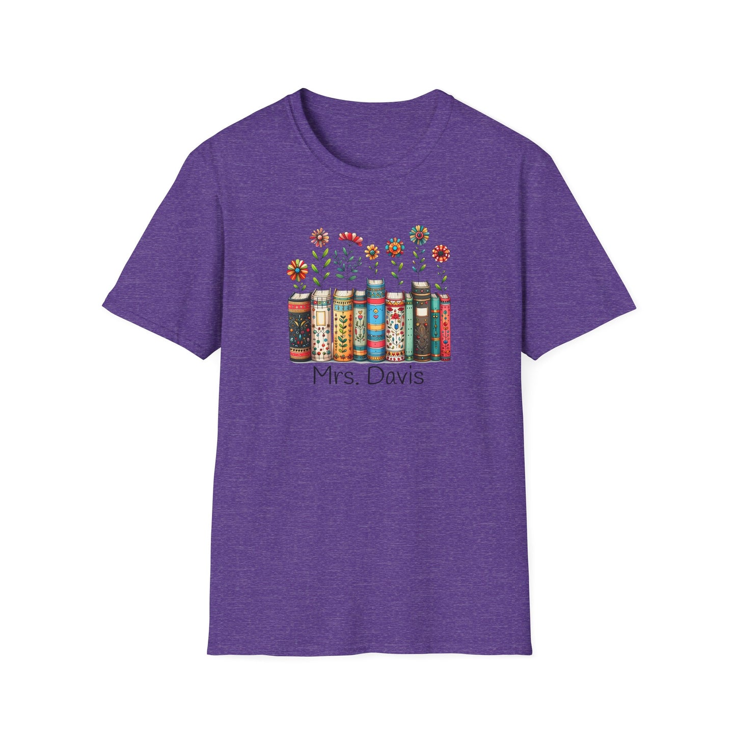 Personalized Floral Book Shirt – Custom Name Book Lover T-Shirt – Teacher & Librarian Gift – Book Stack with Flowers Tee