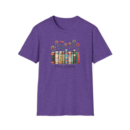 Personalized Floral Book Shirt – Teacher & Librarian Gift – Book Stack with Flowers Tee