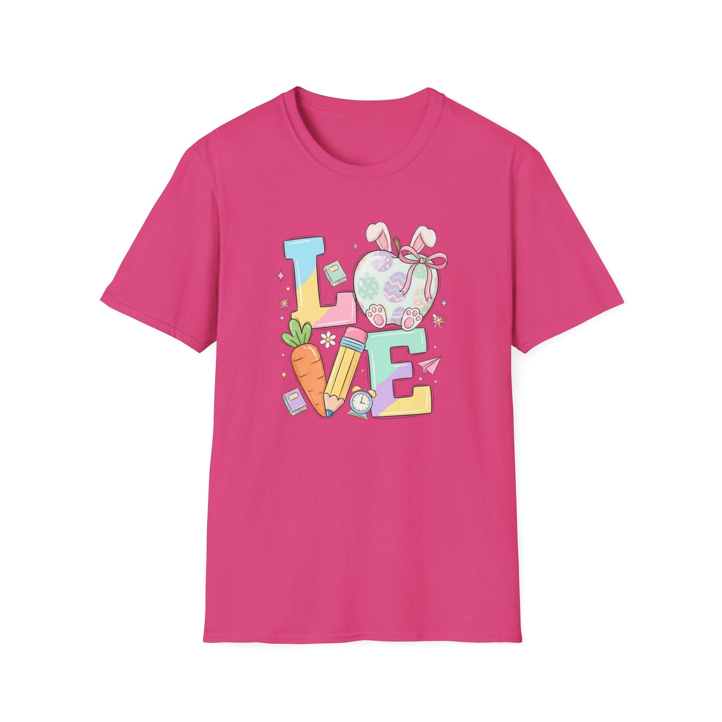 LOVE Easter Bunny Teacher Shirt, Cute Pastel Easter School Tee, Spring Teacher Graphic T-Shirt, Bunny Egg Classroom Shirt, Easter Teacher Gift