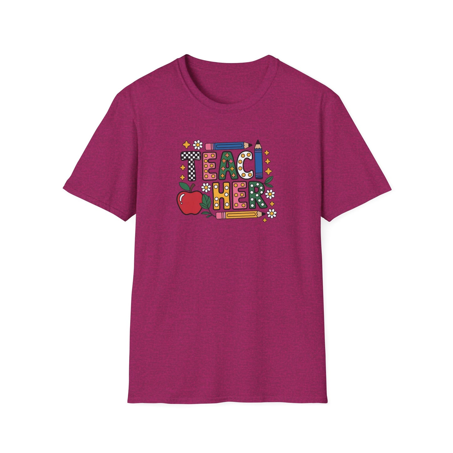 Teacher Graphic T-Shirt — Colorful Apple & Pencil Back-to-School Tee