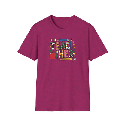 Teacher Graphic T-Shirt — Colorful Apple & Pencil Back-to-School Tee