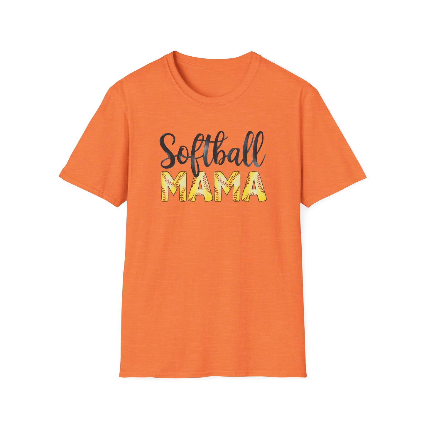 Softball Mama Shirt – Cute Script Softball Mom Graphic Tee, Yellow Softball Lettering Sports Shirt, Game Day Mom Apparel