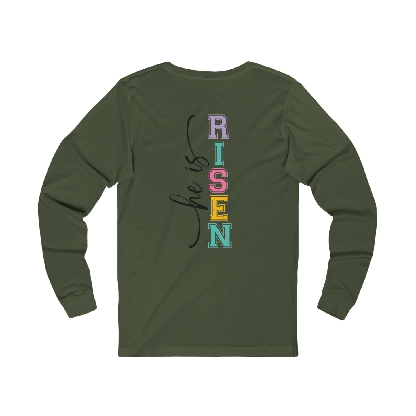 He Is Risen Christian Sweatshirt – Faith Based Easter Crewneck, Front & Back Religious Graphic Sweatshirt, Pastel Resurrection Church Pullover for Women