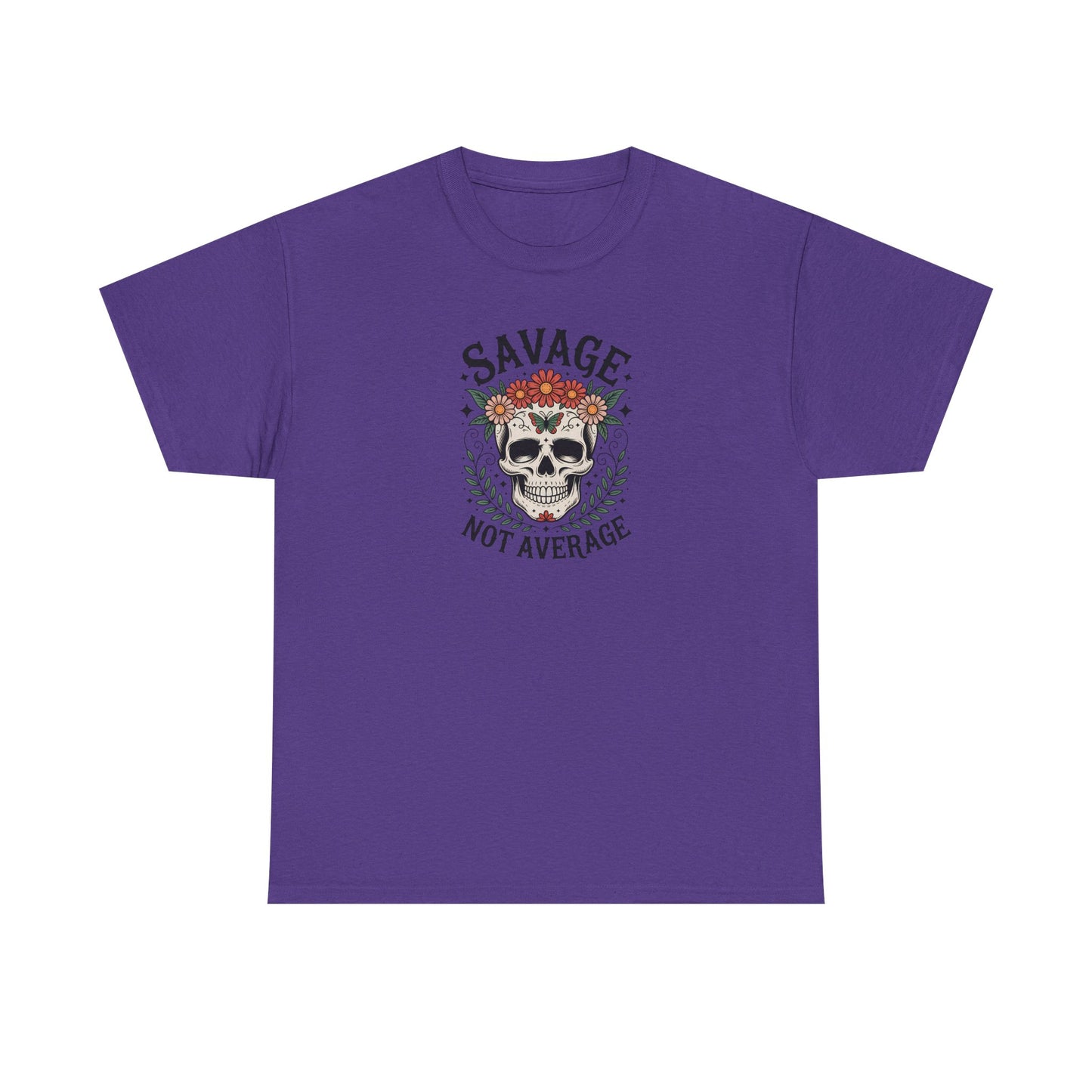 Savage Not Average Skull T-Shirt – Floral Skull Graphic Tee Vintage Style