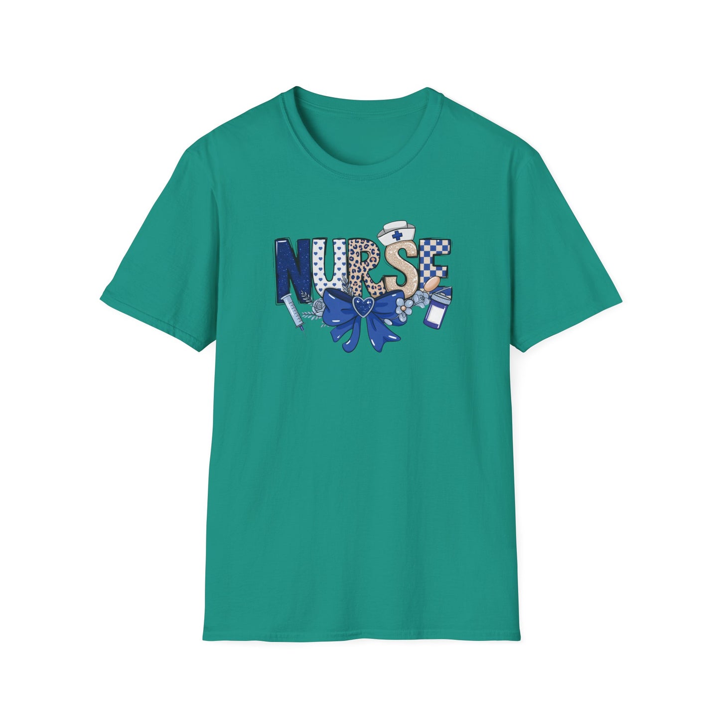 Nurse Ribbon & Icons T-Shirt — Cute Blue Nurse Graphic Tee