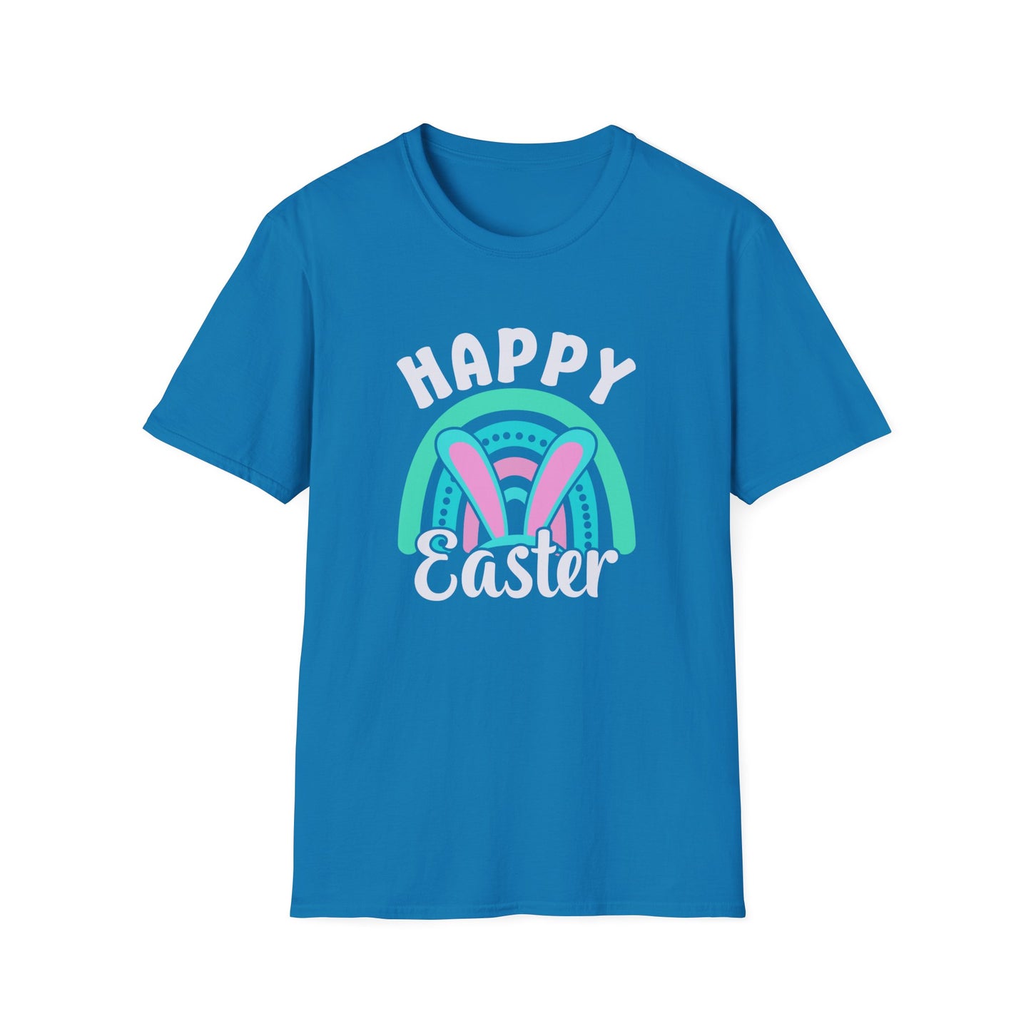 Happy Easter Bunny Shirt, Pastel Easter Rainbow Tee, Cute Spring Graphic T-Shirt, Bunny Ears Easter Outfit, Women’s Easter Shirt, Soft Pastel Holiday Tee