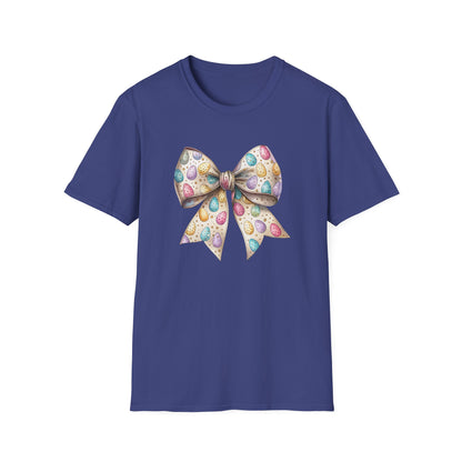 Pastel Easter Bow Shirt, Cute Spring Graphic Tee, Easter Egg Ribbon T-Shirt, Coquette Easter Outfit, Soft Aesthetic Bunny Season Tee, Women’s Spring Gift