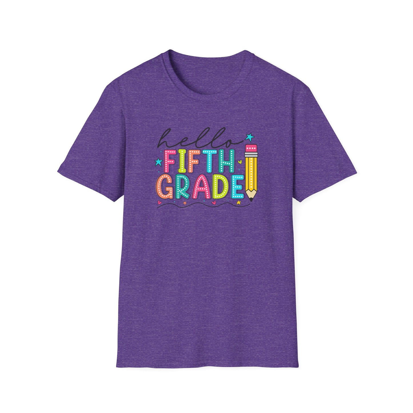 Hello Fifth Grade Pencil T-Shirt — Colorful Back-to-School Cute School Spirit Tee