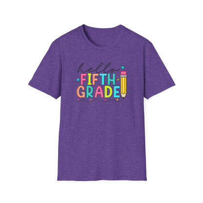 Hello Fifth Grade Pencil T-Shirt — Colorful Back-to-School Cute School Spirit Tee