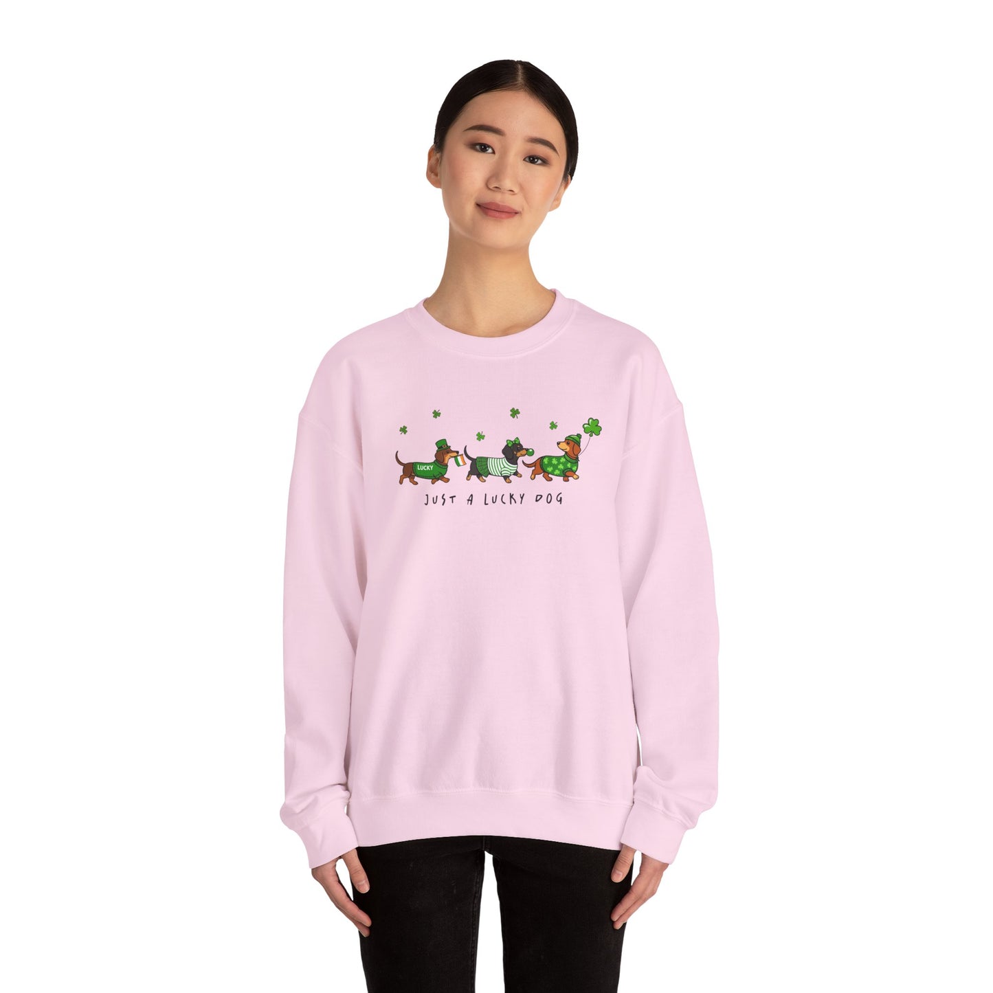 St. Patrick’s Day Dachshund Sweatshirt – “Just a Lucky Dog” Crewneck