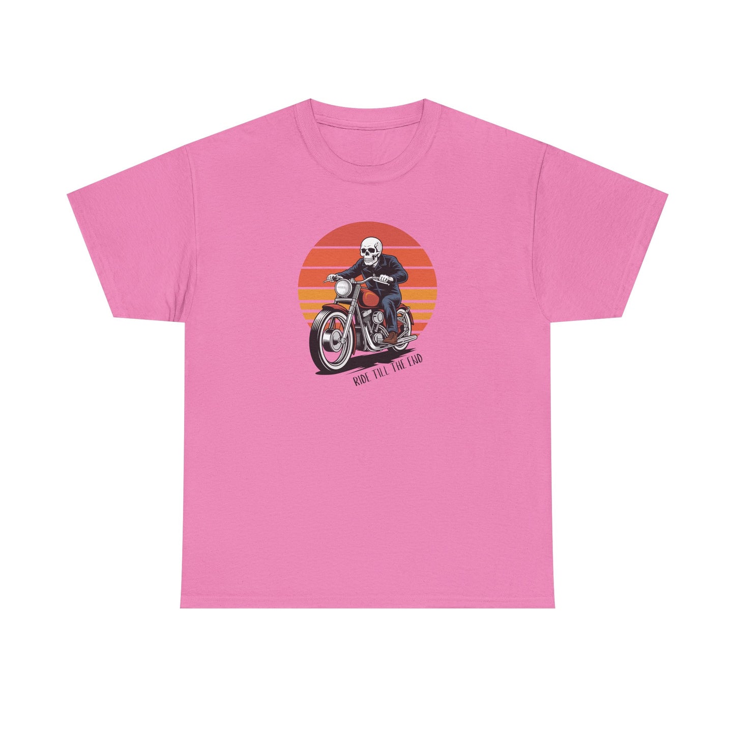 Motorcycle Rider Tee — Retro Sunset Biker Graphic "Ride Fast, Live Free" - Skeleton Biker T-Shirt