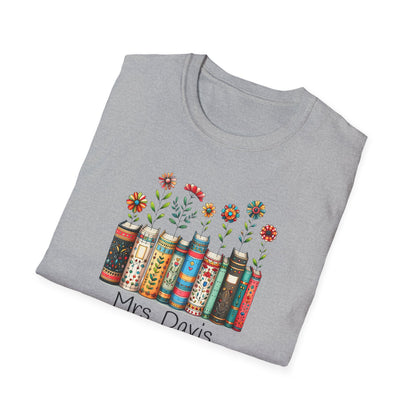 Personalized Floral Book Shirt – Teacher & Librarian Gift – Book Stack with Flowers Tee