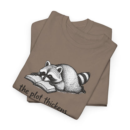 Raccoon "The Plot Thickens" Graphic Tee - Funny Book Lover Tee