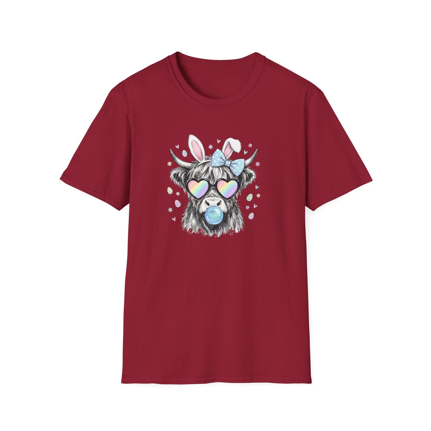 Cute Cow Tee — Heart Sunglasses, Bunny Ears & Bubblegum Graphic T-Shirt