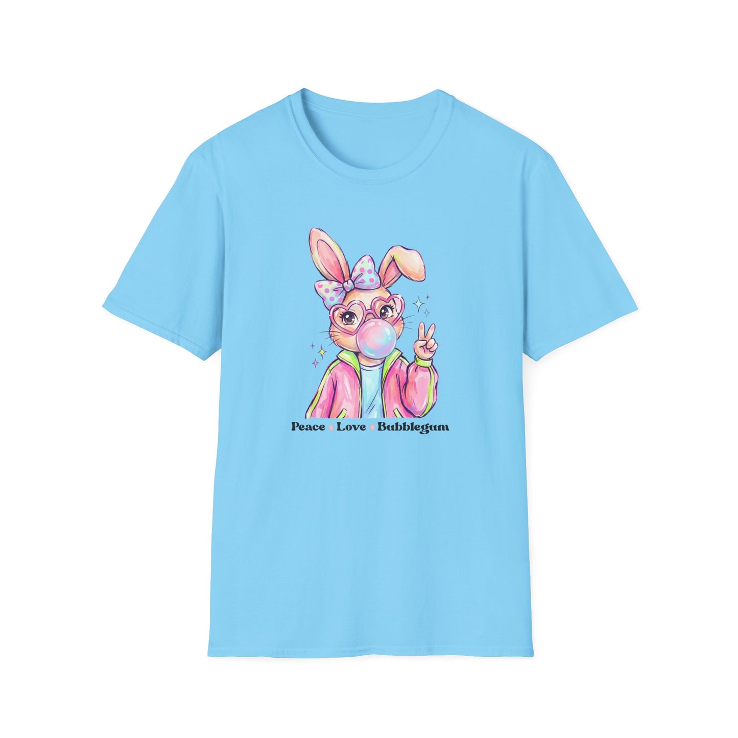 Peace Love Bubblegum Bunny Shirt, Cute Easter Bunny Tee, Kawaii Rabbit Graphic T-Shirt, Pastel Spring Outfit, Coquette Bunny Easter Shirt for Women