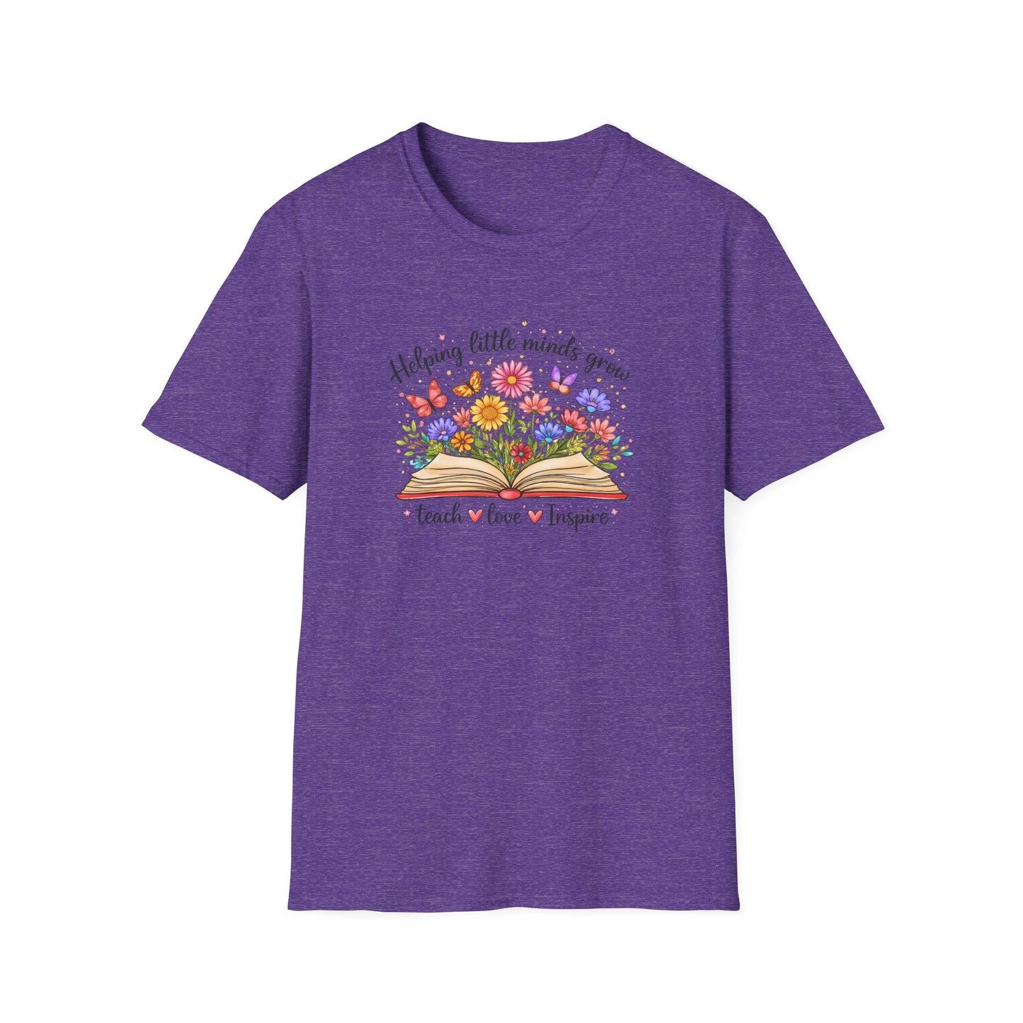 Helping Little Minds Grow Teacher Shirt | Teach Love Inspire Floral Book Tee