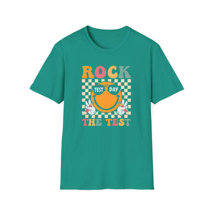 Rock The Test T-Shirt — Retro Smiley Motivation Tee for Students & Teachers