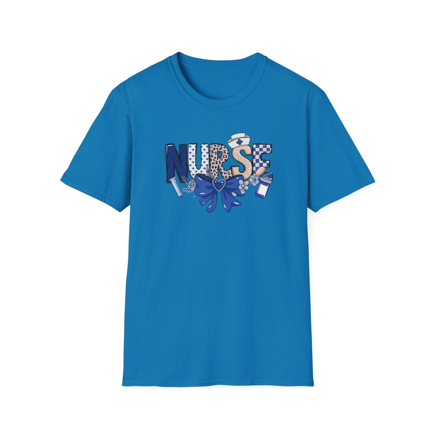 Nurse Ribbon & Icons T-Shirt — Cute Blue Nurse Graphic Tee