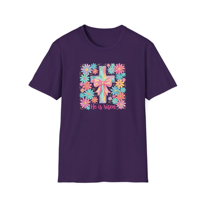 He Is Risen Easter Shirt – Christian Floral Cross Tee, Religious Easter Shirt for Women, Faith Based Spring Christian T-Shirt