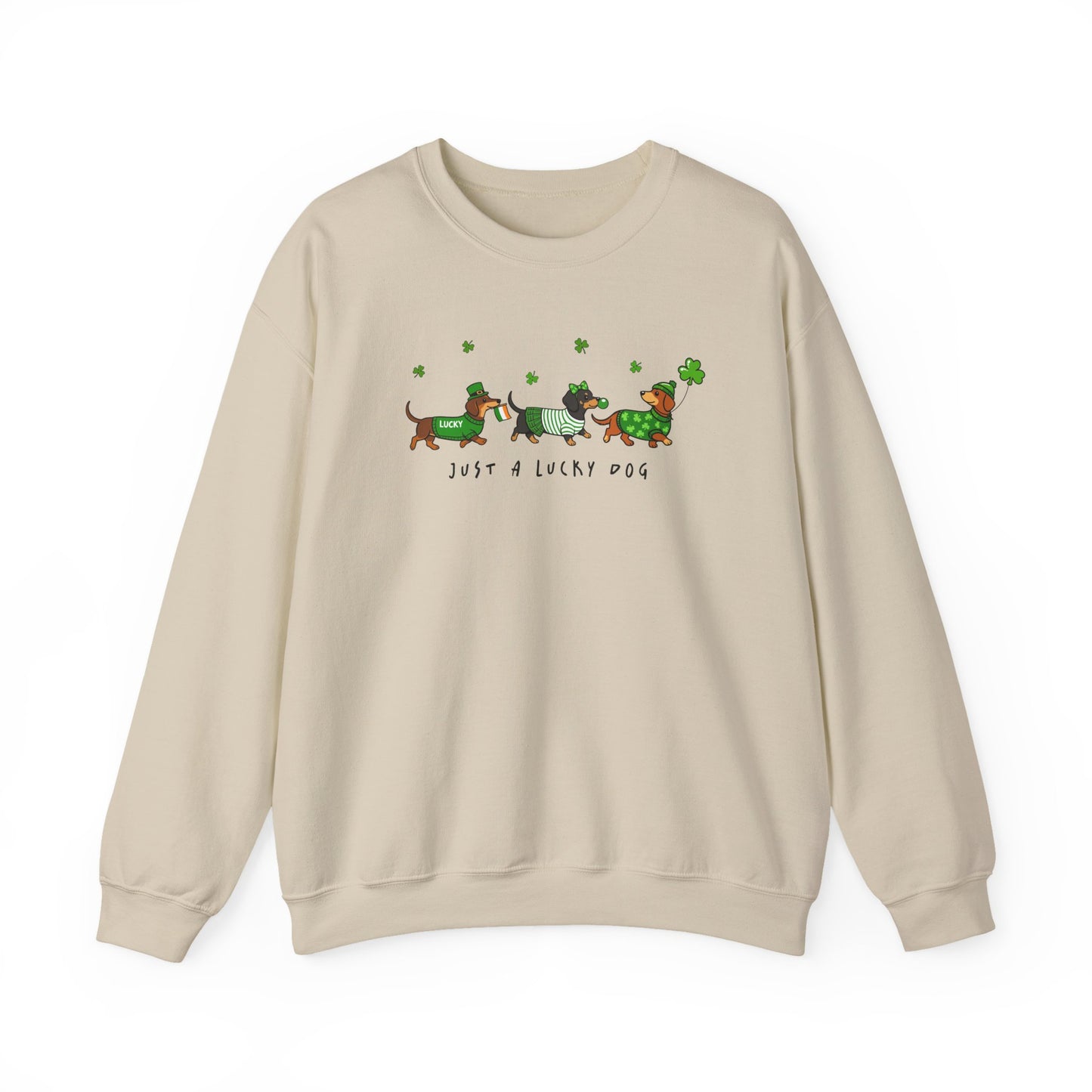 St. Patrick’s Day Dachshund Sweatshirt – “Just a Lucky Dog” Crewneck