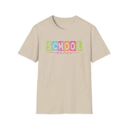School Nurse T-Shirt — Colorful Block Letters Design