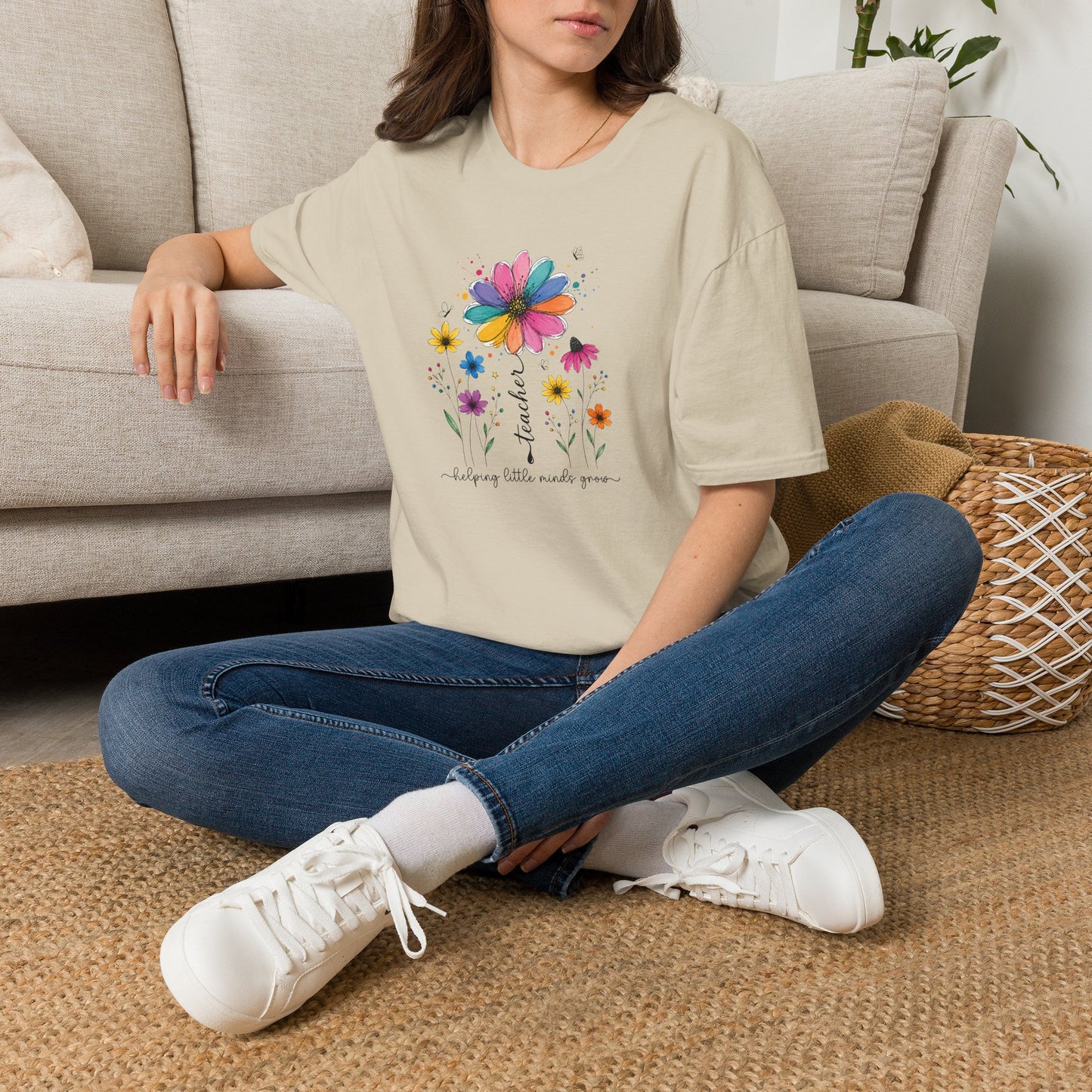 Helping Little Minds Grow Teacher Shirt | Floral Teacher Tee | Colorful Wildflower Teacher Shirt