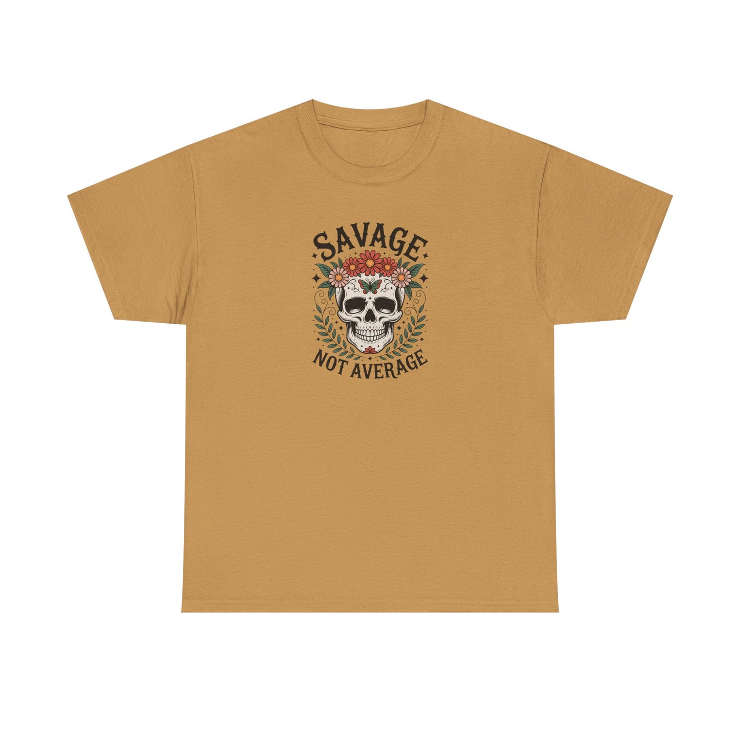 Savage Not Average Skull T-Shirt – Floral Skull Graphic Tee Vintage Style