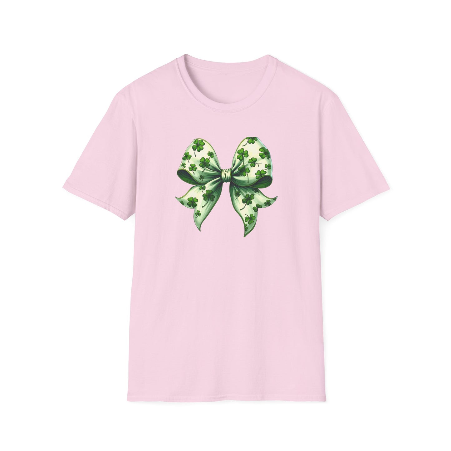 St. Patrick's Shamrock Bow T-Shirt — Green Clover Ribbon Tee