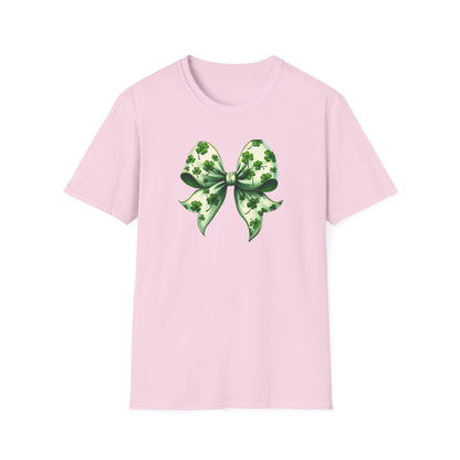 St. Patrick's Shamrock Bow T-Shirt — Green Clover Ribbon Tee
