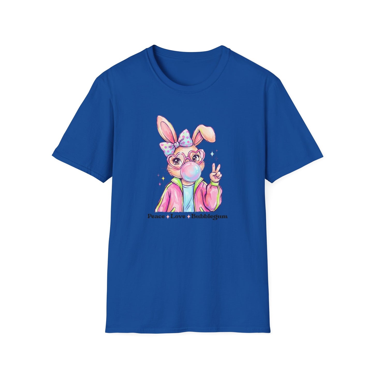 Peace Love Bubblegum Bunny Shirt, Cute Easter Bunny Tee, Kawaii Rabbit Graphic T-Shirt, Pastel Spring Outfit, Coquette Bunny Easter Shirt for Women