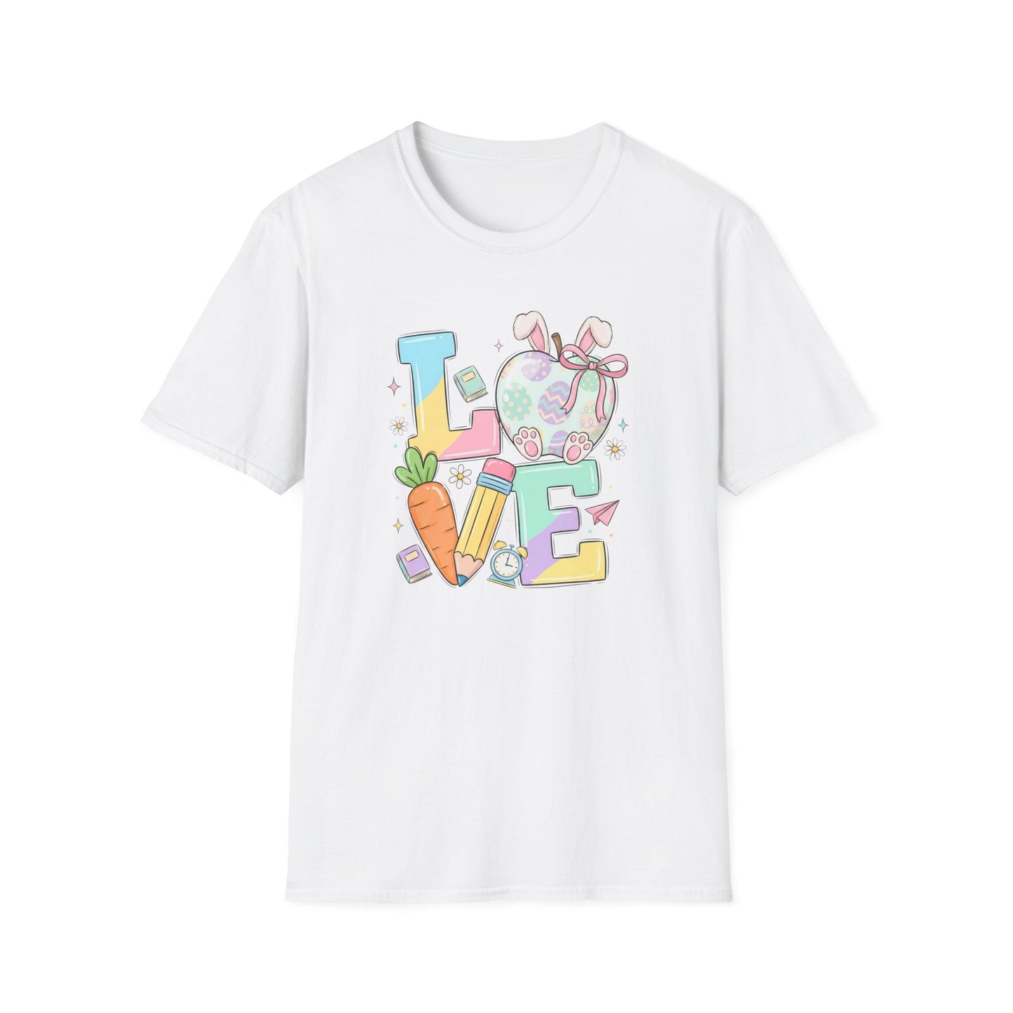 LOVE Easter Bunny Teacher Shirt, Cute Pastel Easter School Tee, Spring Teacher Graphic T-Shirt, Bunny Egg Classroom Shirt, Easter Teacher Gift