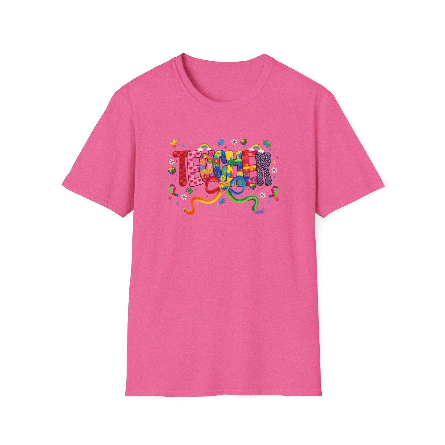Colorful Teacher Shirt – Autism Awareness Teacher Tee – Inclusive Classroom T-Shirt – Rainbow Puzzle Piece Teacher Gift