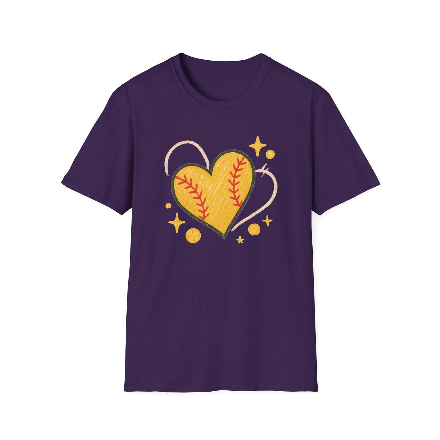 Softball Heart Shirt – Cute Softball Love Graphic Tee, Yellow Softball Heart Design, Softball Mom Gift, Fast Pitch Softball Apparel