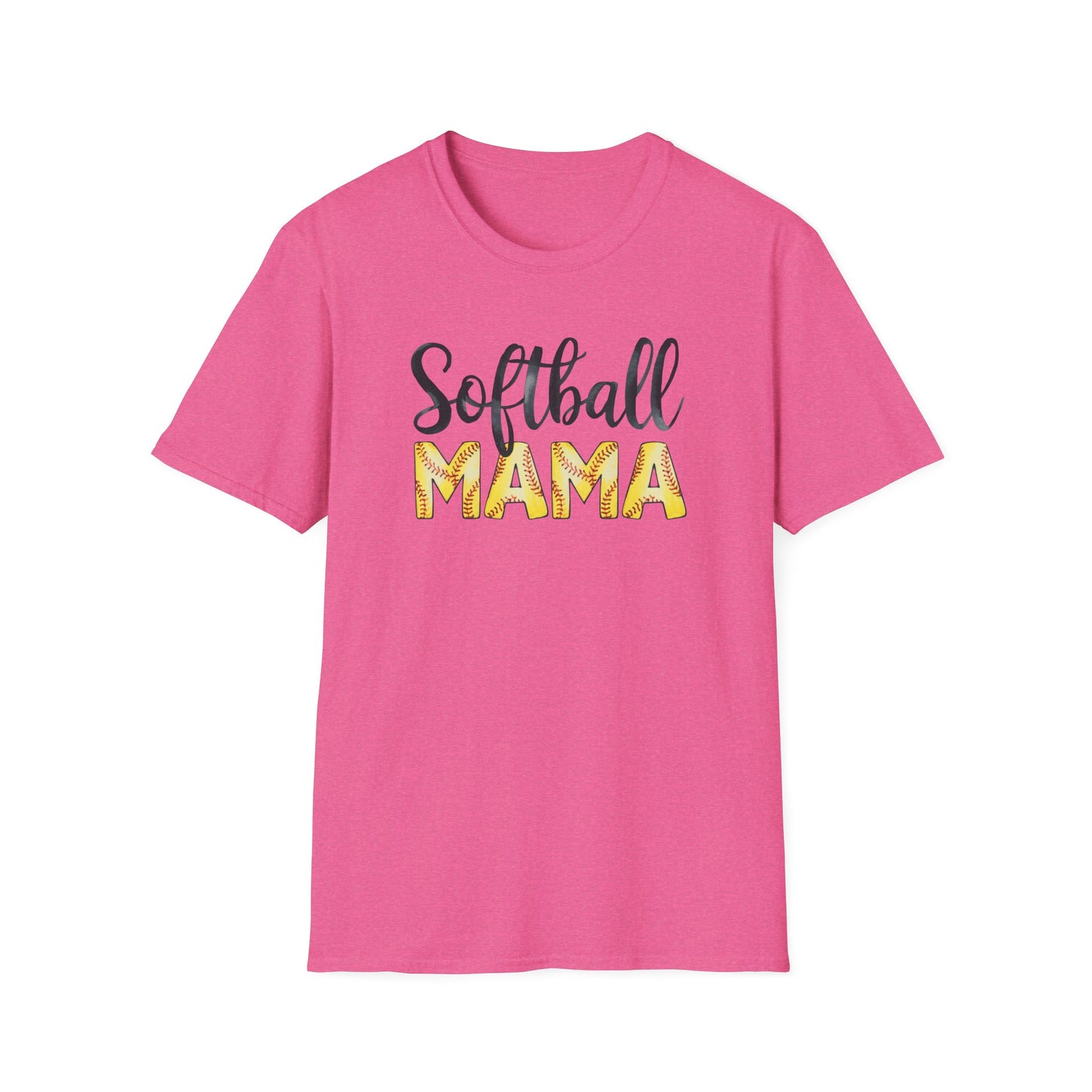 Softball Mama Shirt – Cute Script Softball Mom Graphic Tee, Yellow Softball Lettering Sports Shirt, Game Day Mom Apparel