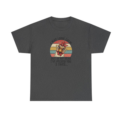 Funny Chicken Shirt – “I May Look Calm But In My Head I’ve Pecked You 3 Times” – Retro Hen Graphic Tee – Sarcastic Humor Gift