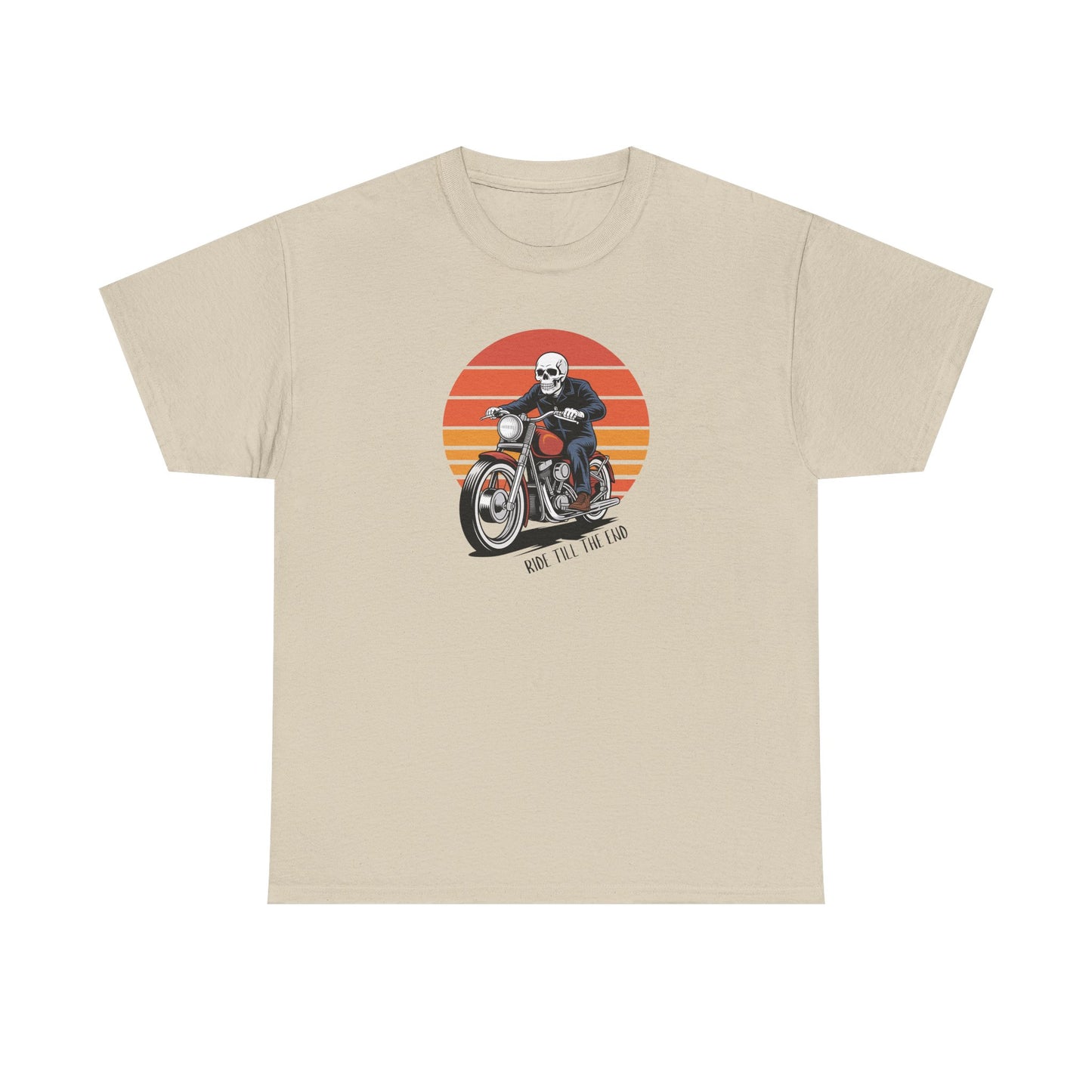 Motorcycle Rider Tee — Retro Sunset Biker Graphic "Ride Fast, Live Free" - Skeleton Biker T-Shirt