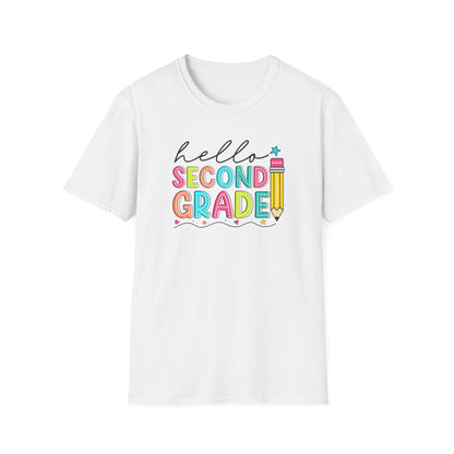Hello Second Grade Pencil T-Shirt — Colorful Back-to-School Cute School Spirit Tee