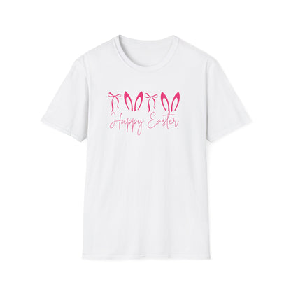 Happy Easter Bunny Ears Shirt, Minimalist Easter Shirt for Women, Cute Spring Graphic Tee, Pink Bunny Ear Easter Outfit, Pastel Holiday T-Shirt