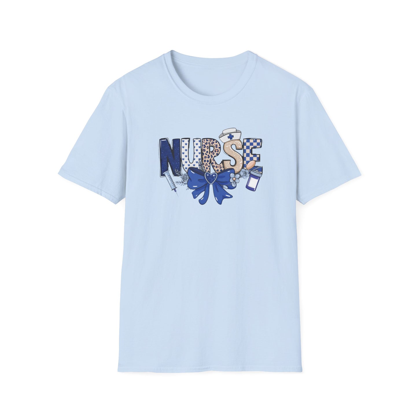 Nurse Ribbon & Icons T-Shirt — Cute Blue Nurse Graphic Tee