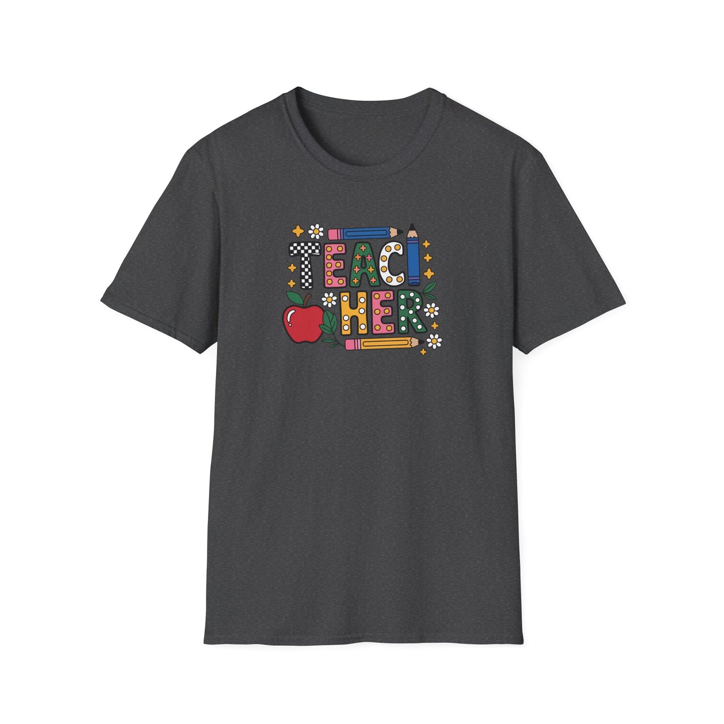 Teacher Graphic T-Shirt — Colorful Apple & Pencil Back-to-School Tee