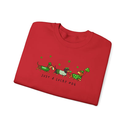 St. Patrick’s Day Dachshund Sweatshirt – “Just a Lucky Dog” Crewneck