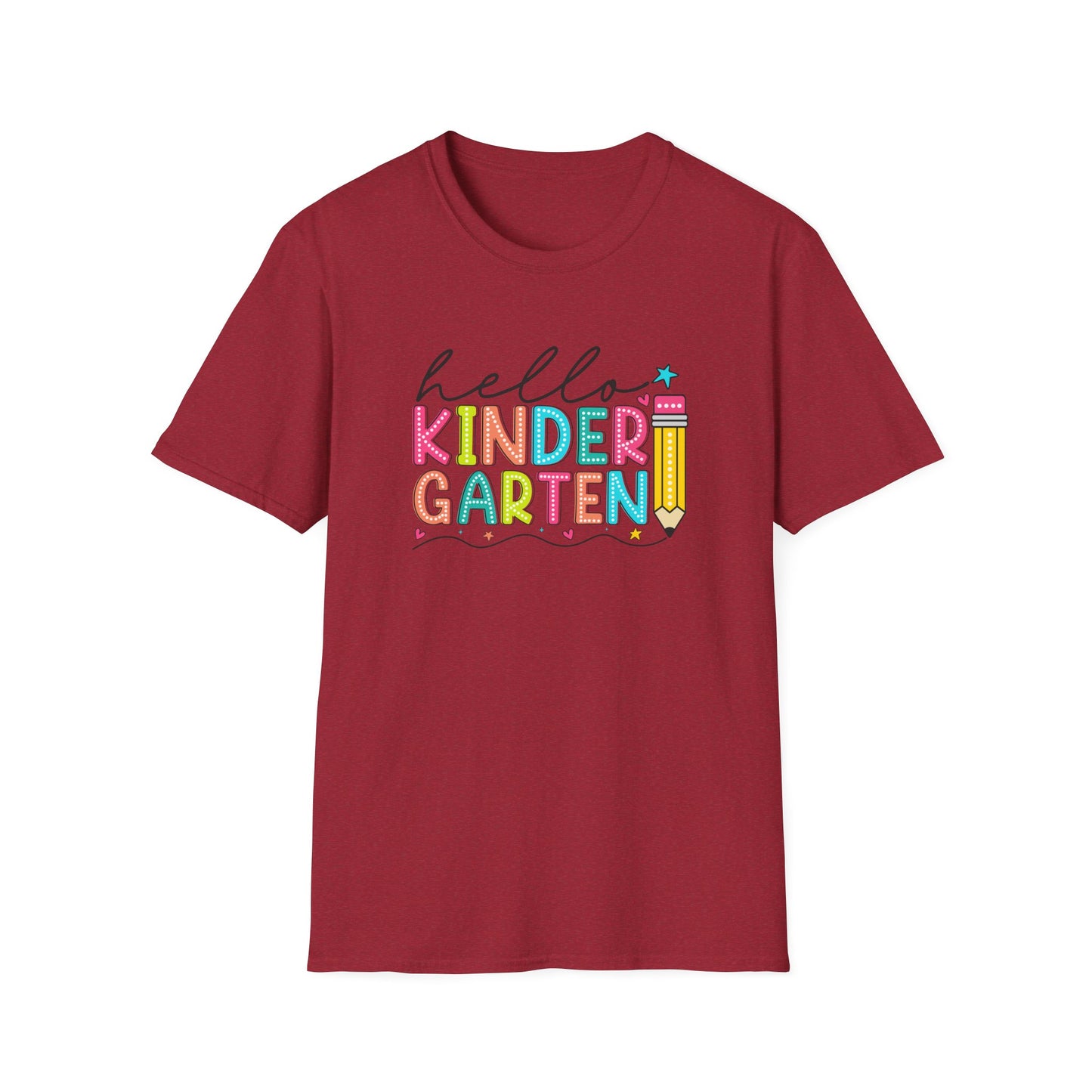 Hello Kindergarten Pencil T-Shirt — Colorful Back-to-School Cute School Spirit Tee