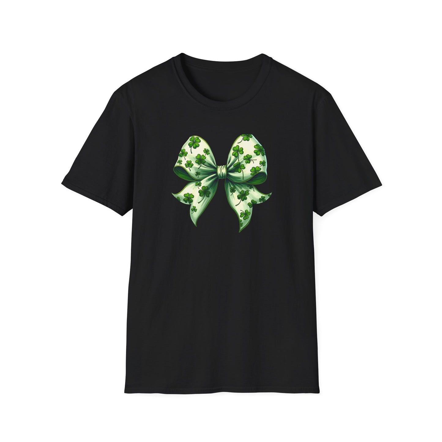 St. Patrick's Shamrock Bow T-Shirt — Green Clover Ribbon Tee