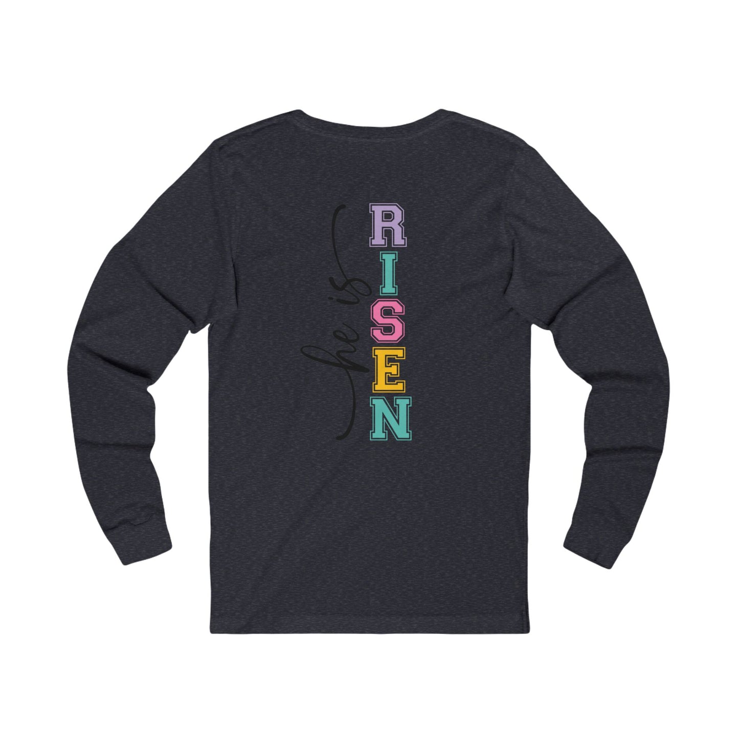 He Is Risen Christian Sweatshirt – Faith Based Easter Crewneck, Front & Back Religious Graphic Sweatshirt, Pastel Resurrection Church Pullover for Women