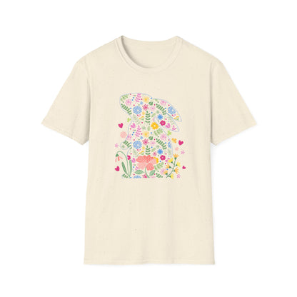 Floral Easter Bunny T-Shirt – Cute Spring Flower Bunny Graphic Tee, Pastel Botanical Easter Shirt, Colorful Rabbit Silhouette Tee for Women
